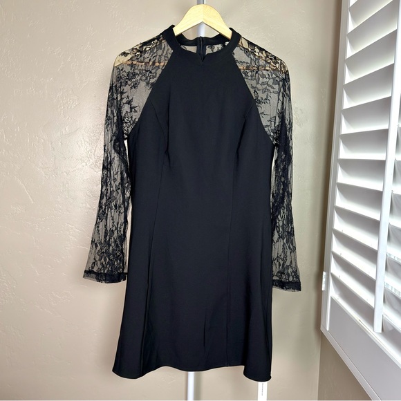 Commense Black Lace Sleeve A-Line Mini Dress Sheer Long Sleeve NWT XL - Picture 4 of 9